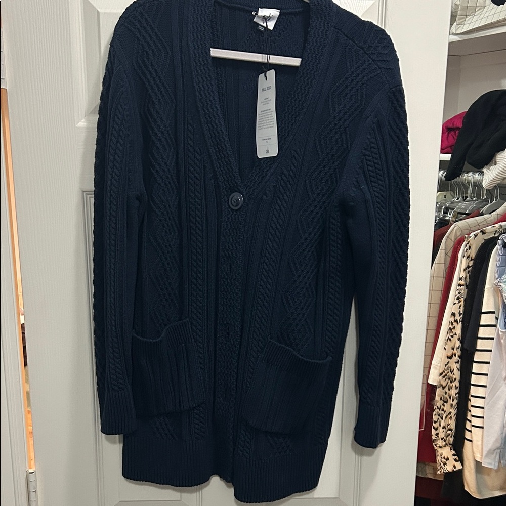 CAbi Navy Cable-Knit V-Neck Cardigan #3882